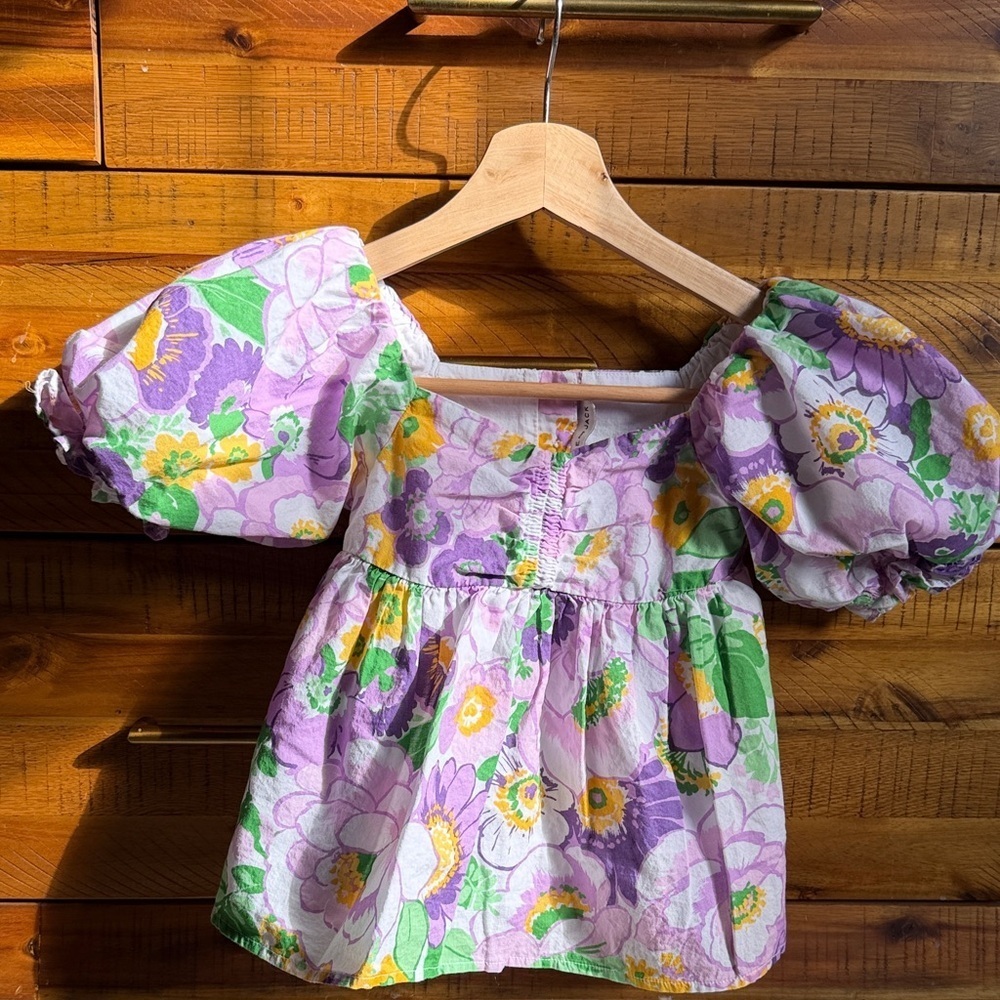 Janie & Jack Girls Floral Puff Sleeve Top